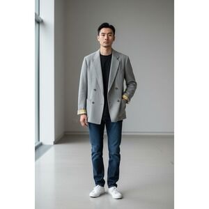 S.T. Dupont Luxury Wool L Jacket Men's Double Breasted Coat Japan LL50 Plaid VTG